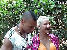Horny Blonde Loves Giving A Blowjob Outdoors