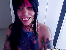 Sexy Transsexual Showing Off Her Fanged Teen With Great Tattooed Body