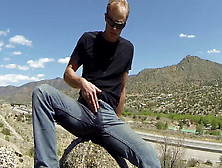 Wetting Jeans And White Briefs Near A Highway