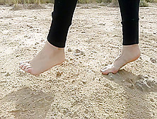 Super Slow Motion Feet Walking On Dusty Ground -- Dirty Feet