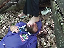 Footfetish Outdoor.  I Serve As A Coaster And A Foot Mat In The Forest So That She Does Not Get Them