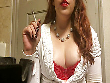 Chubby Teen Smoking Goddess Showing Off Big Perky Mammories Red Bra And Sweater