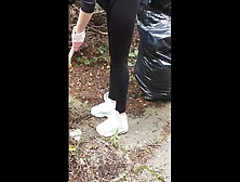 Step Mom Fuck With Step Son And Sperm Shot On Leggings In The Back Garden