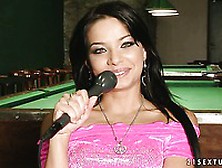 Dark Haired Angel Pink Dressed In Pink Singing After Masturbation Scene In The Pool Room