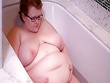 Feedee With Huge Belly And Tits Playing In Bathtub