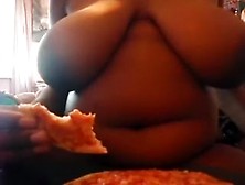 Eating Pizza All Exposed With My Big Scoops Out Like Milk Shakes