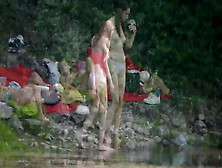 A Lady Topless Skinnydip In Lake
