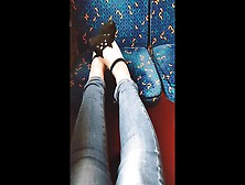 My Little Sister Plays With Her Feet In The Train.  Public Foot Fetish