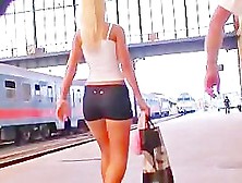 Sexy Ass Blonde In Jean Shorts In Street Candid Video