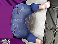 Huge Rear-End In Jeans Pissing With Vibrator