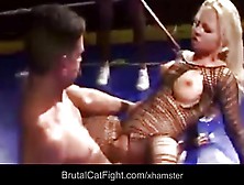Two Cleaning Ladies Fight In The Boxing Ring And Gets Fucked