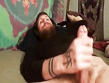 Bearded Man Gets Horny Watching Gay Porn And Strokes His Pecker