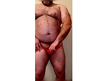 First Time Anal Steve Showing Full Bear Body In Red Thong While He Jacks Off And Eats Some Precum And Ruined Cum