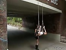 Hottie Suspended From A Bridge In Public