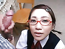 Nerdy Japanese Babe Gets Down On Her Knees To Suck Fat Cock