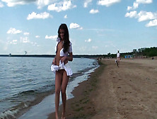 Beautiful Flashing Girl At The Beach