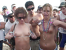 Two Girls Flash Their Small Boobs After A Party On A Beach