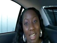 Huge-Breasted Chocolate Chick Fucks Cock In The Car