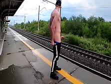 Exhibitionist Shoots Cum At The Train Station