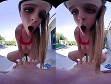 Busty Blonde Rides A Rough Cock Poolside In Vr