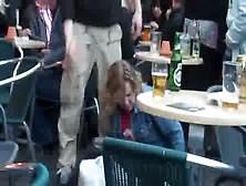 Drunk Woman Outside Of Bar Pees On A Chair In Public. Flv