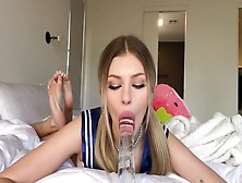 Blonde Swallows A Monstrous Silicone Rod
