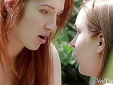 Red Haired Chick Is Making Out With A Charming Brunette And Even Eating Her Wet Pussy