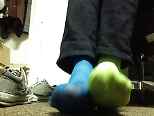 Blue And Green Mismatched Sheer Socks
