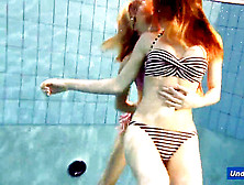 Super-Naughty Gals Strip Eachother In The Pool