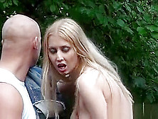 Euro Blonde Amateur Fucks Outdoor With Two Guys