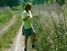 Wife Strip,  Play & Piss In Countryside