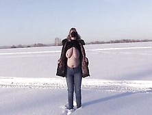 Huge Saggy Boobies Of A Old Bbw,  Inside Winter Into Siberia.