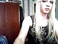 Blonde Russian Shemale In Sexy Dress Jacks Off On Webcam