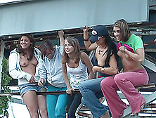 Randy Teens On Water Ride Enjoys Stripping And Displays Ass And Tits
