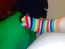 Foot Domination,  With Mask And Rainbow Toe Socks With Cumshot