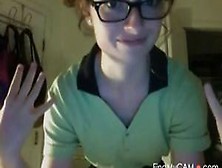 Nerd Looking Slim Teen Strips On Webcam