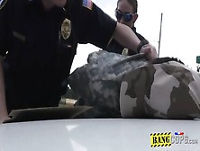 Fake Soldier Is Taken To Prison By Two Horny And Slutty Female Cops.