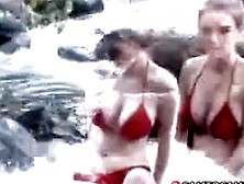 Sexy Mix Asian Bikini Model At Waterfall