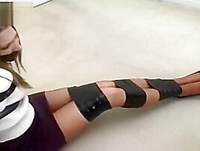 Cute Girl Taped Up In Her Office With Black Duct Tape