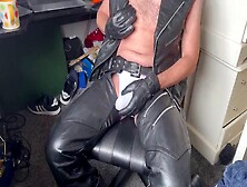 Fucking Horny Daddy,  Bulging Jock And Leather Glove On The Edge.  The Big Aching Cock Felt So Good With A Leather Glove Hand Arou