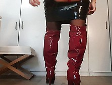 Nippleringlover – Horny Milf Topless In Latex Skirt,  String,  High Boots,  Fingering Pierced Pussy,  Huge Nipple Rings