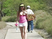 Andrea On A Walk With Her Titties Out