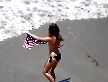 Patriotic Topless Beach Photoshoot