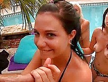 Brandi Belle And Her Cute Gfs Share A Cock On The Poolside