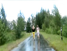 Two Girlfriends Went Walk To The Nature