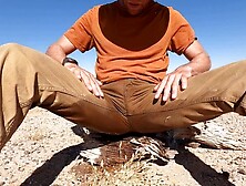 Spraying Pee In The Desert While Jerking Off Under The Hot Sun