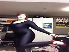 Chubby Girl Poses In Her Spandex Spandex Catsuit