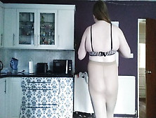 Big Growing Boobies And Mega Meaty Ass In Bra And Hose In The Kitchen