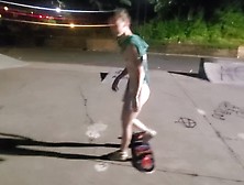 Lady Skateboarding Completely Naked