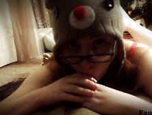 Holiday Blowjob And Cumshot From Nerdy Redhead